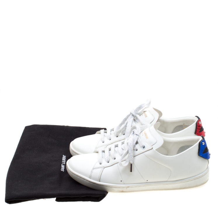 Pre Owned Saint Laurent Paris White Leather Classic Lips Low Top Sneakers Size 36.5