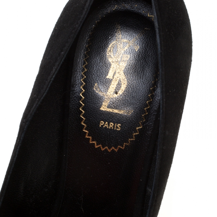 Pre Owned Saint Laurent Paris Black Suede Opyum Chain Detial Fringe Loafer Pumps Size 37
