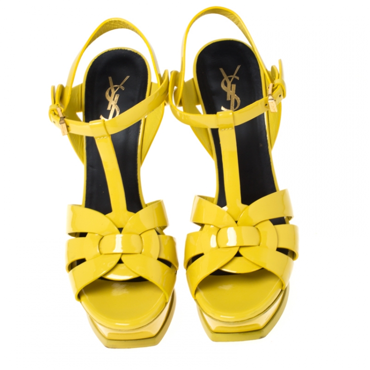 Saint Laurent Paris Yellow Patent Leather Tribute Platform Sandals Size ...
