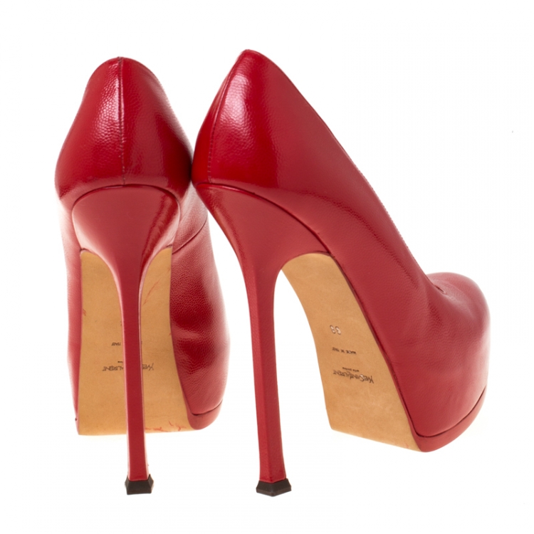 Pre Owned Saint Laurent Paris Red Leather Tribtoo Platform Pumps Size 38