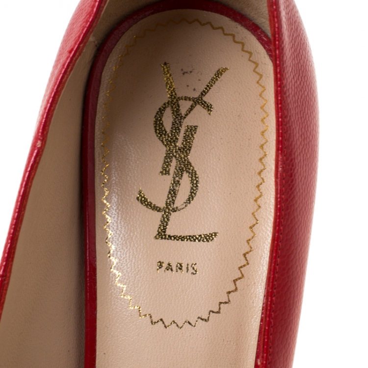 Pre Owned Saint Laurent Paris Red Leather Tribtoo Platform Pumps Size 38