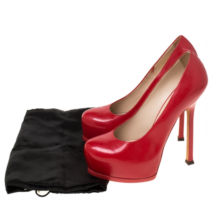 Pre Owned Saint Laurent Paris Red Leather Tribtoo Platform Pumps Size 38