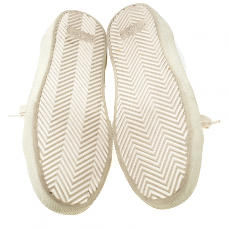 Pre Owned Saint Laurent Paris White Canvas And Leather Court Classic Logo Sneakers Size 39