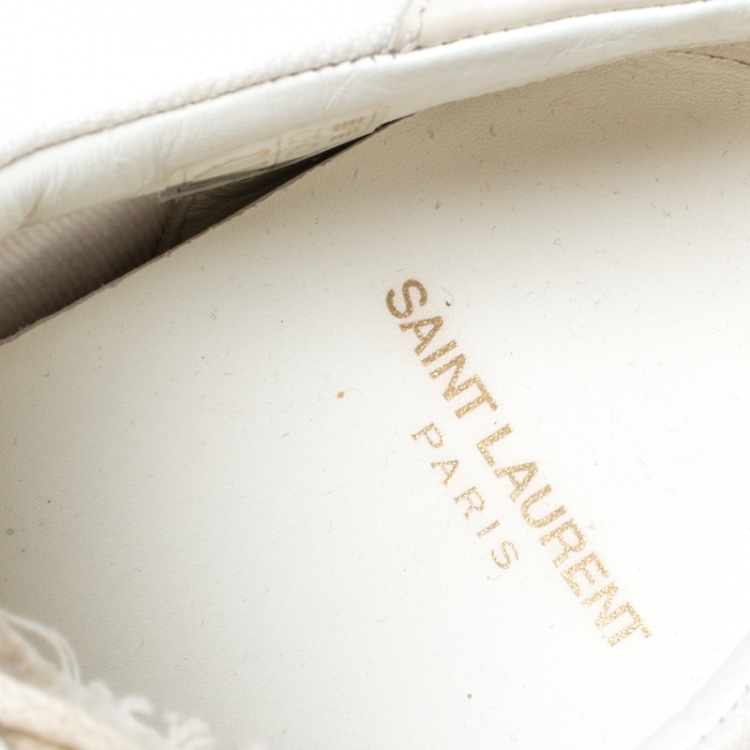 Pre Owned Saint Laurent Paris White Canvas And Leather Court Classic Logo Sneakers Size 39