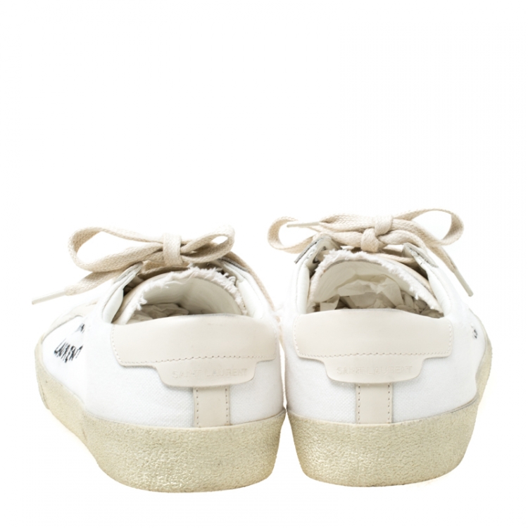 Pre Owned Saint Laurent Paris White Canvas And Leather Court Classic Logo Sneakers Size 39