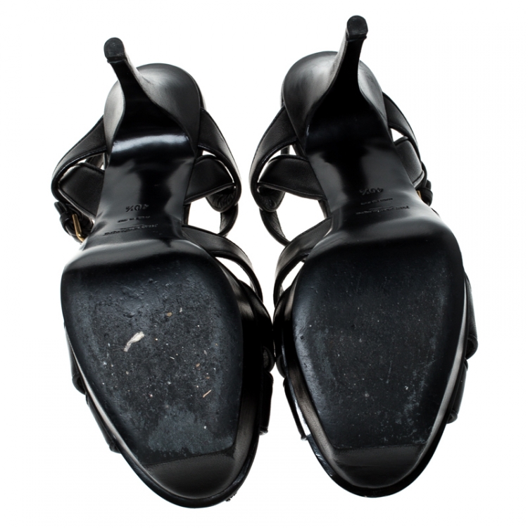 Pre Owned Saint Laurent Paris Black Leather Tribute Platform Sandals Size 40.5