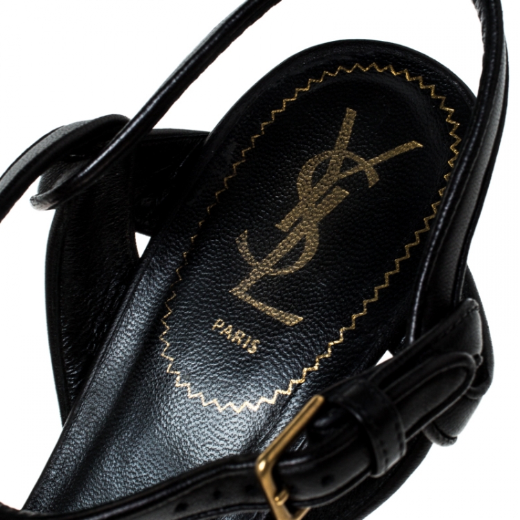 Pre Owned Saint Laurent Paris Black Leather Tribute Platform Sandals Size 40.5