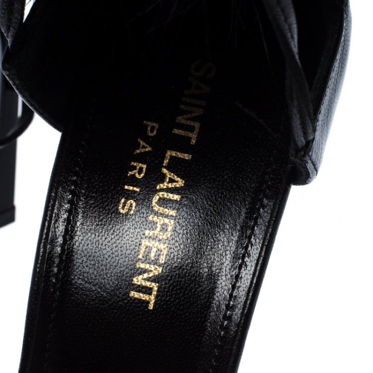 Pre Owned Saint Laurent Black Leather Feather Iris Sandals Size 37