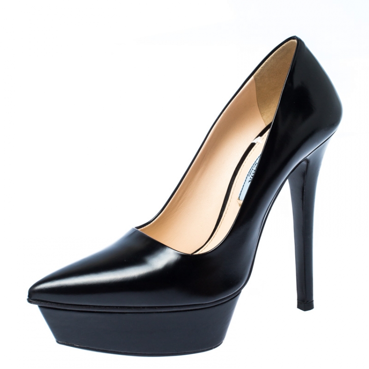 Pre Owned Saint Laurent Paris Black Leather Janis Pointed Toe Platform Pumps Size 36
