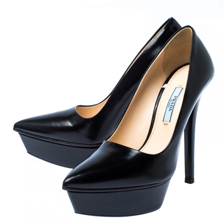 Pre Owned Saint Laurent Paris Black Leather Janis Pointed Toe Platform Pumps Size 36