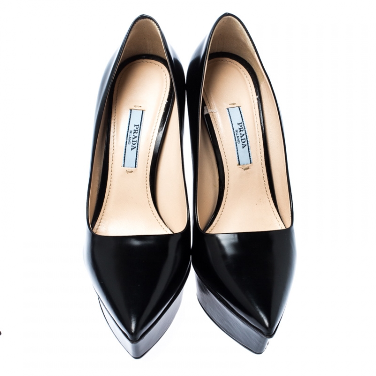 Pre Owned Saint Laurent Paris Black Leather Janis Pointed Toe Platform Pumps Size 36