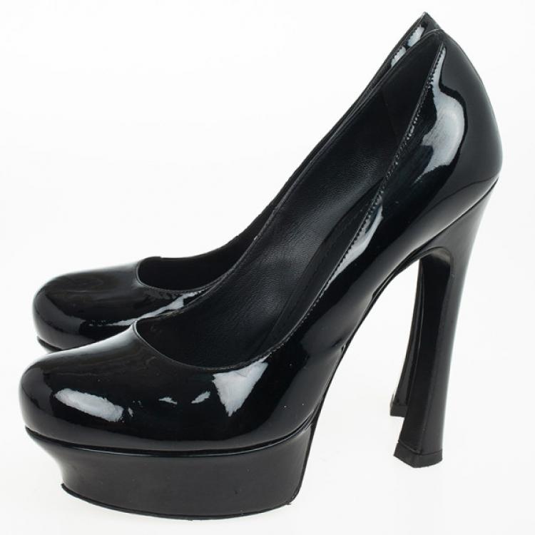 Pre Owned Saint Laurent Paris Black Patent Palais Curvy Platform Pumps Size 38.5