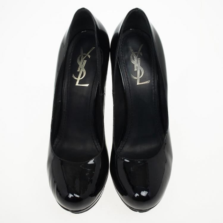 Pre Owned Saint Laurent Paris Black Patent Palais Curvy Platform Pumps Size 38.5