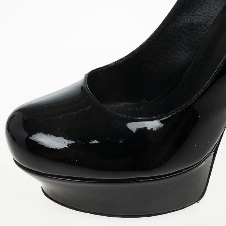 Pre Owned Saint Laurent Paris Black Patent Palais Curvy Platform Pumps Size 38.5