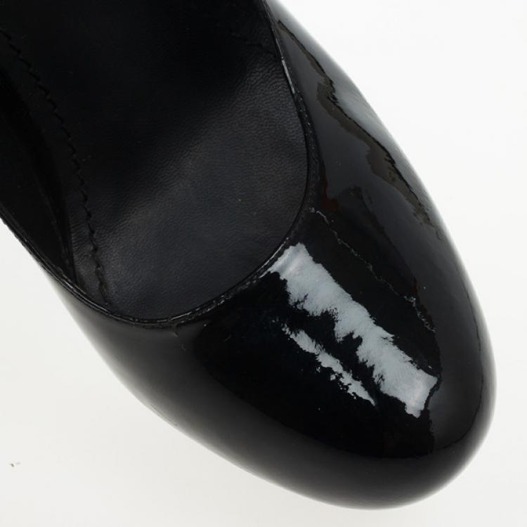 Pre Owned Saint Laurent Paris Black Patent Palais Curvy Platform Pumps Size 38.5