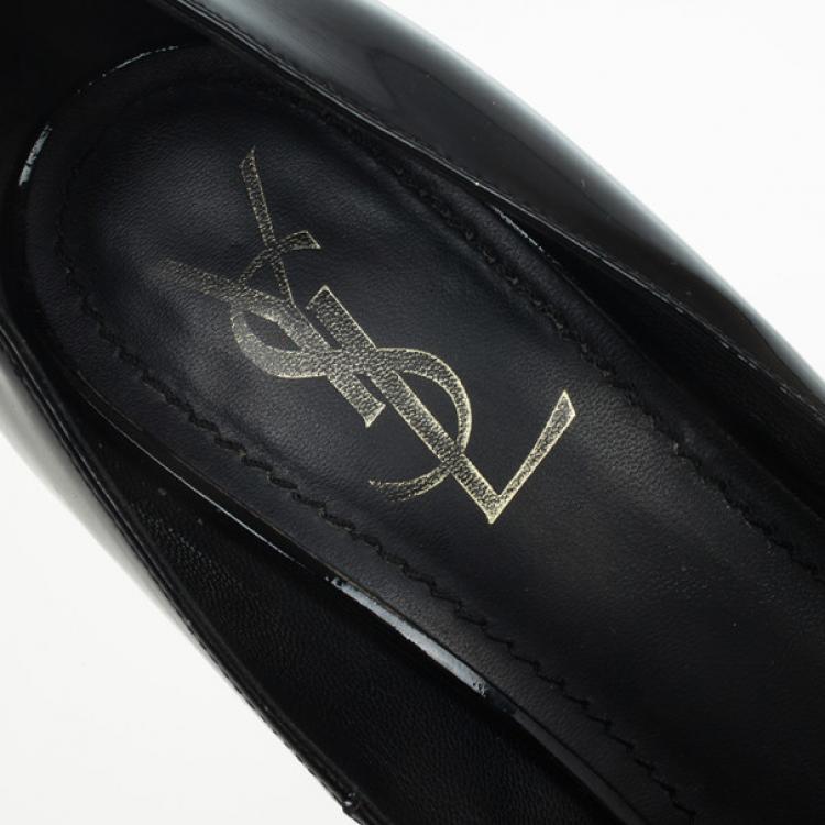 Pre Owned Saint Laurent Paris Black Patent Palais Curvy Platform Pumps Size 38.5