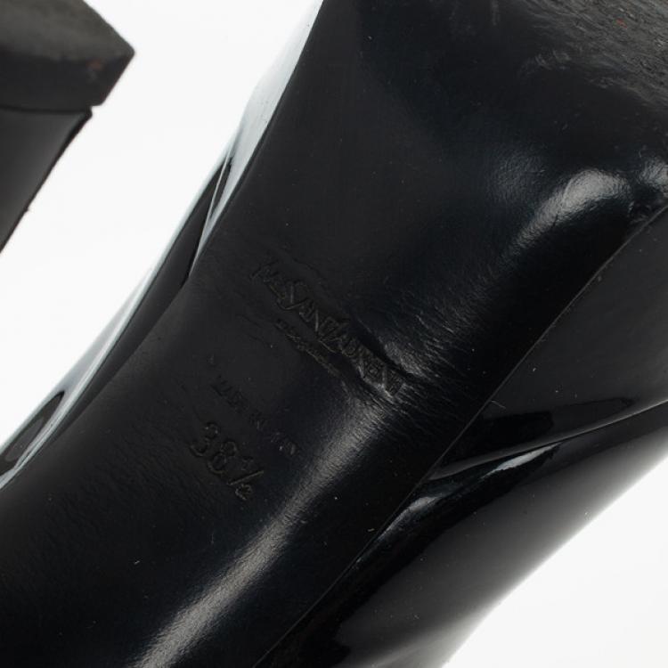 Pre Owned Saint Laurent Paris Black Patent Palais Curvy Platform Pumps Size 38.5