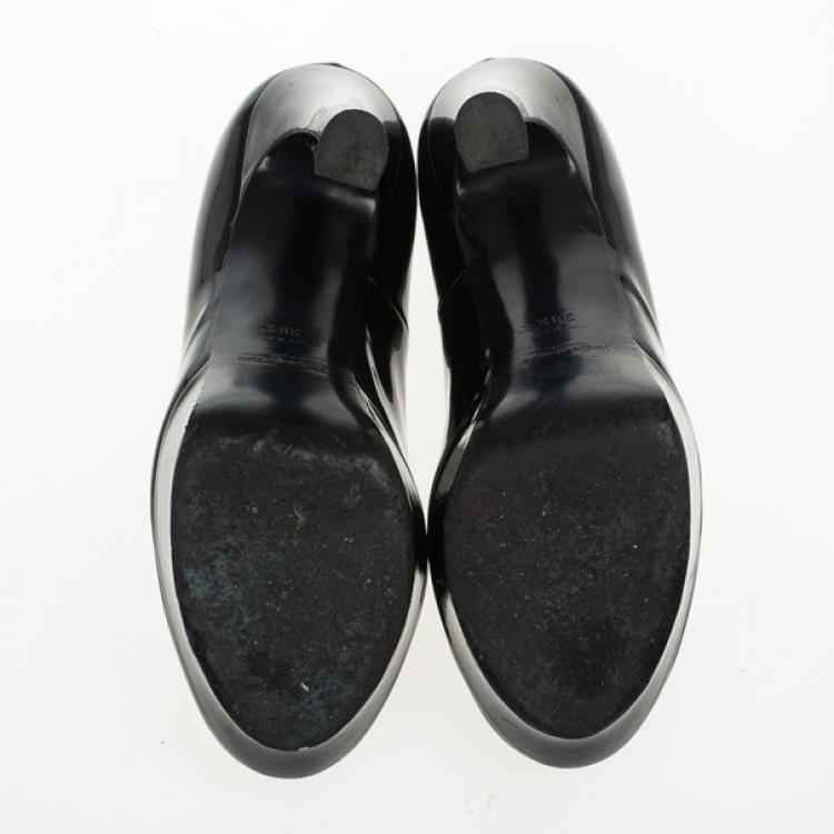 Pre Owned Saint Laurent Paris Black Patent Palais Curvy Platform Pumps Size 38.5