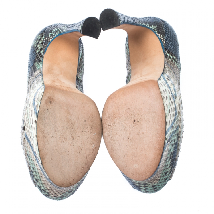 Pre Owned Saint Laurent Paris Metallic Python Leather Palais Peep Toe Platform Pumps Size 36