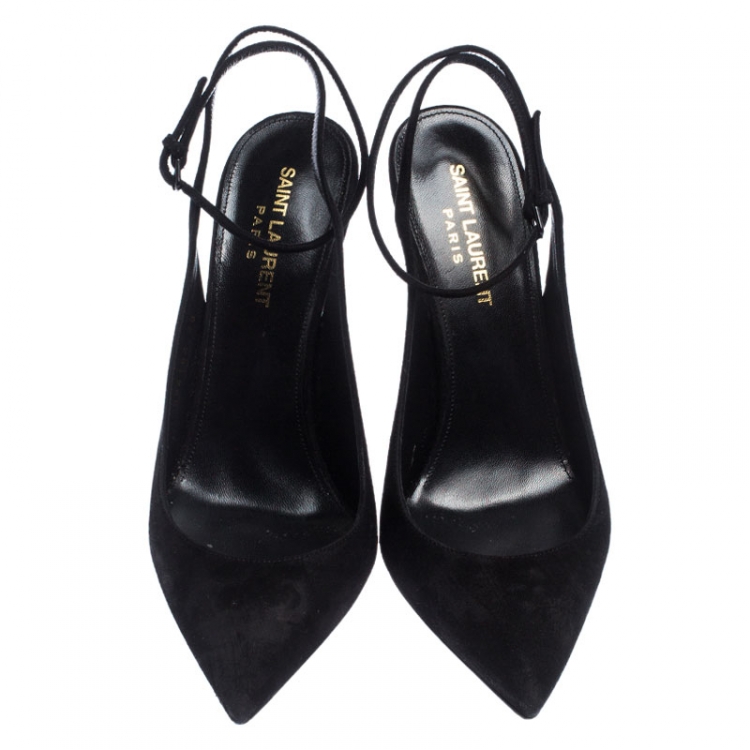 Pre Owned Saint Laurent Paris Black Suede Opyum Slingback Pumps Size 38