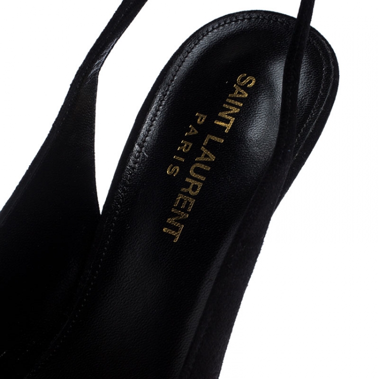 Pre Owned Saint Laurent Paris Black Suede Opyum Slingback Pumps Size 38