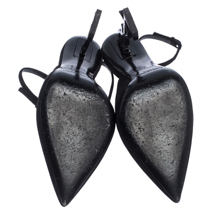 Pre Owned Saint Laurent Paris Black Suede Opyum Slingback Pumps Size 38