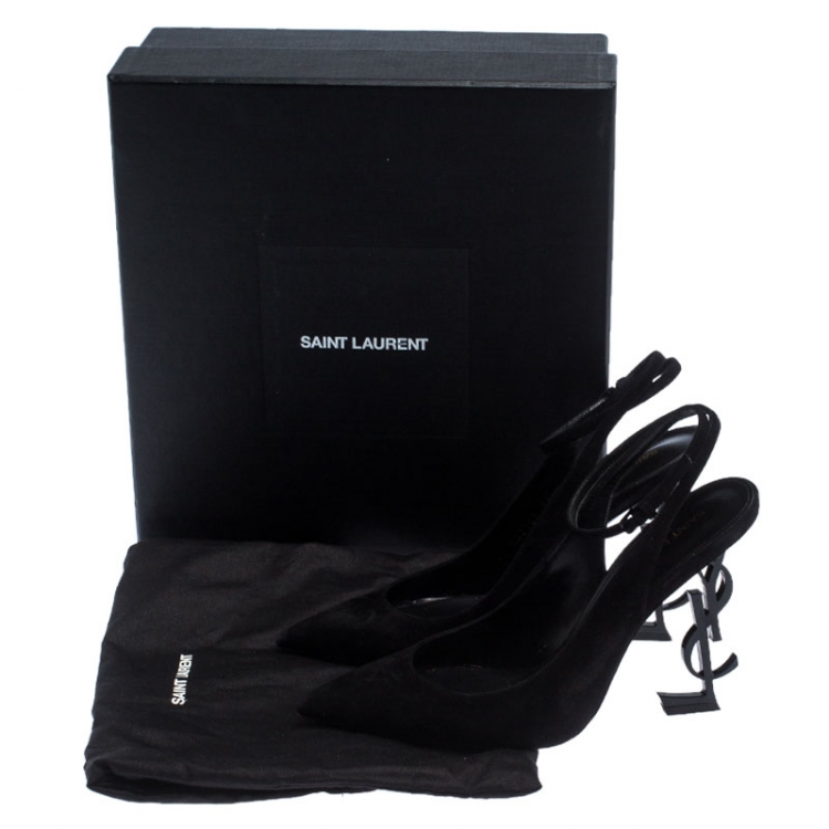 Pre Owned Saint Laurent Paris Black Suede Opyum Slingback Pumps Size 38