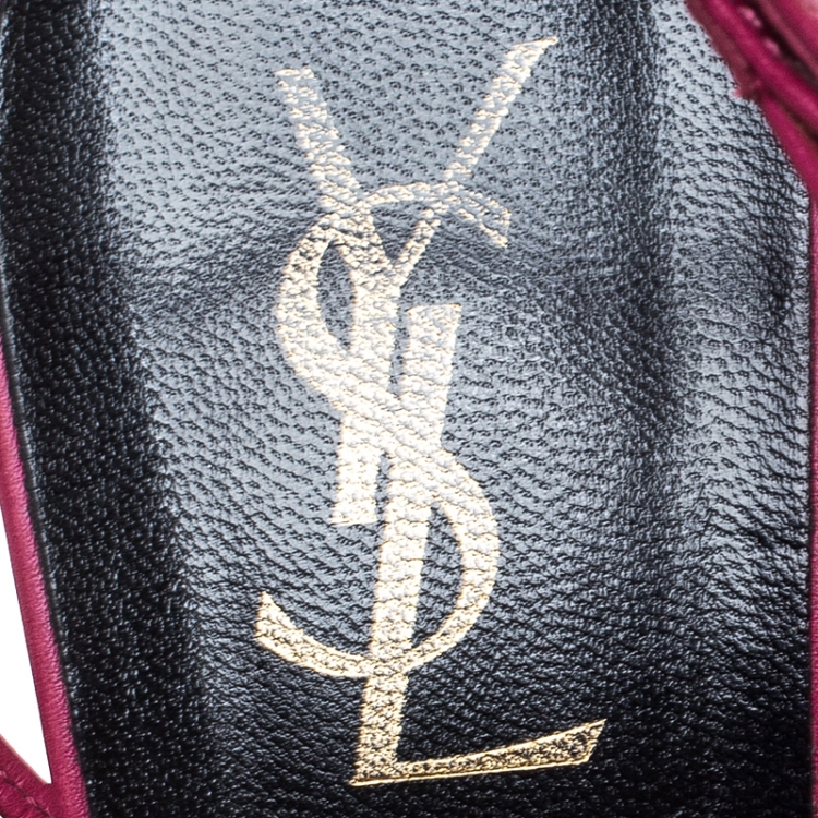 Pre Owned Saint Laurent Paris Magenta Cord Leather T-Strap Platform Sandals Size 39.5