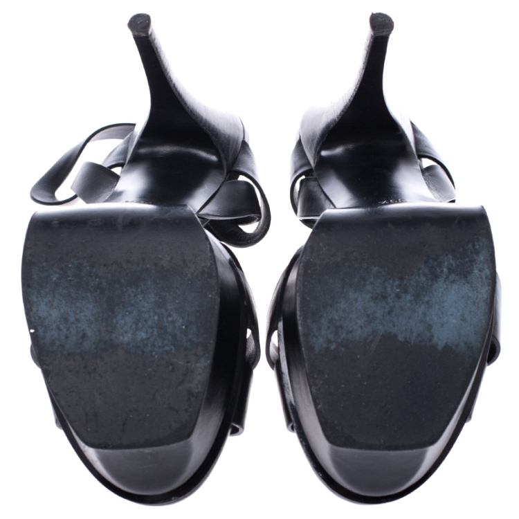 Pre Owned Saint Laurent Paris Black Leather Tribute Platform Sandals Size 39.5
