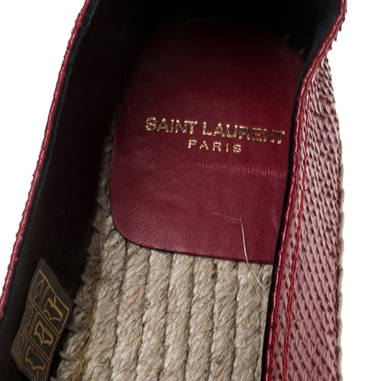 Pre Owned Saint Laurent Red Python Embossed Leather Espadrille Loafers Size 39
