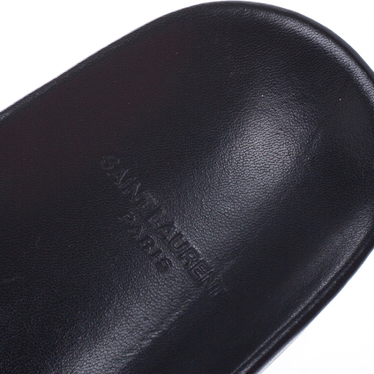 مملوكة مسبقًا Saint Laurent Paris Croc Black Leather Joan Flat Slides Size 37.5