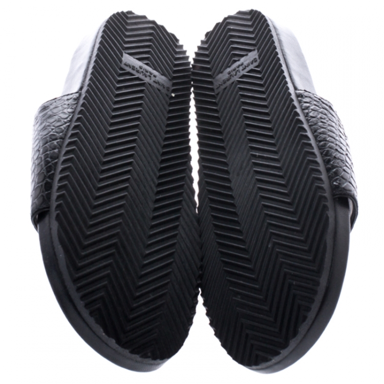 مملوكة مسبقًا Saint Laurent Paris Croc Black Leather Joan Flat Slides Size 37.5