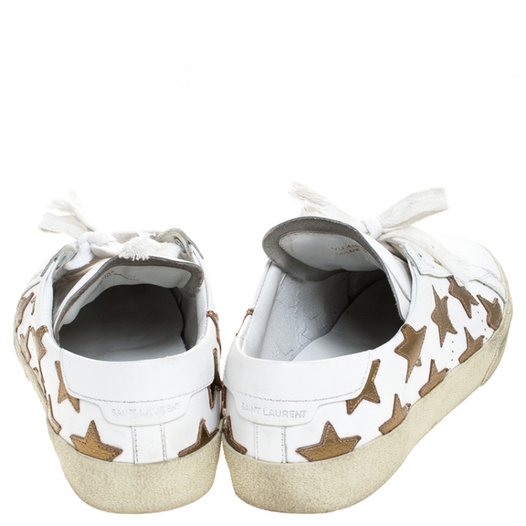 Pre Owned Saint Laurent Paris White/Gold Leather Star Alpha Low Top Sneakers Size 37