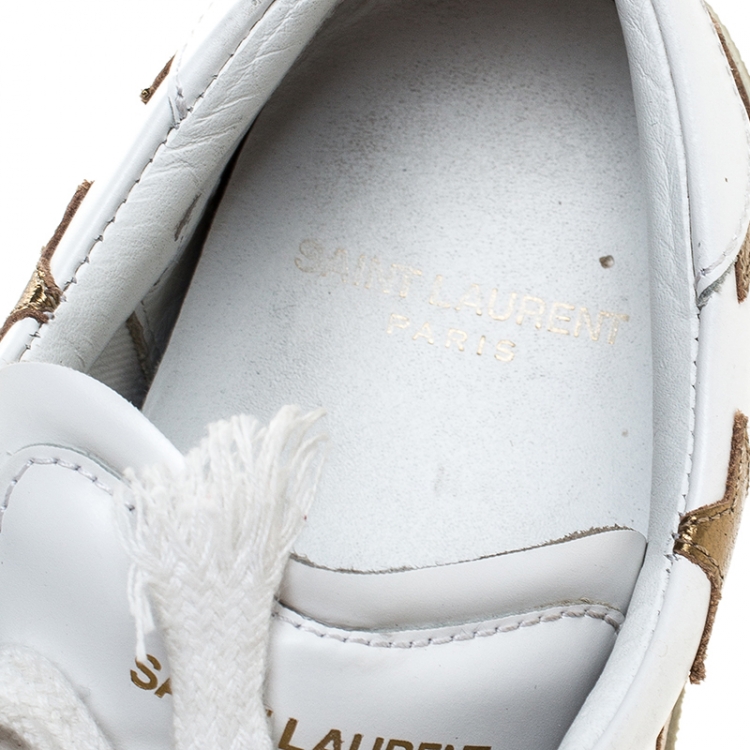 Pre Owned Saint Laurent Paris White/Gold Leather Star Alpha Low Top Sneakers Size 37