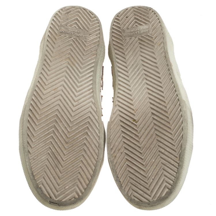 Pre Owned Saint Laurent Paris White/Gold Leather Star Alpha Low Top Sneakers Size 37