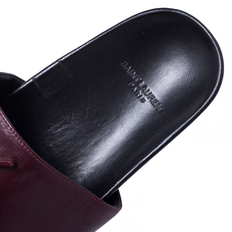 Pre Owned Saint Laurent Paris Burgundy/Black Leather Joan Flat Slides Size 37