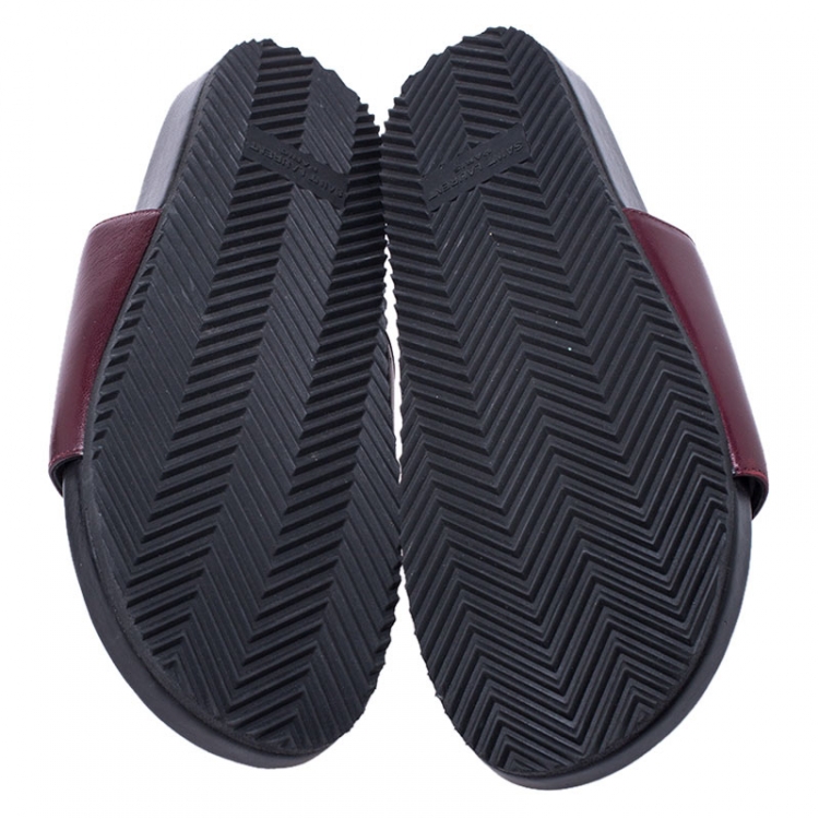 Pre Owned Saint Laurent Paris Burgundy/Black Leather Joan Flat Slides Size 37