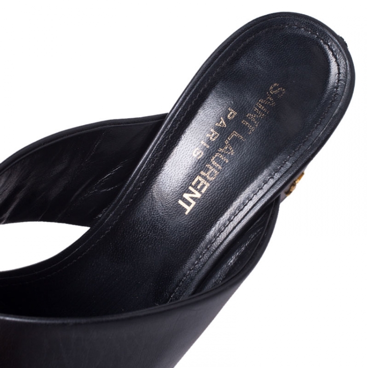 Pre Owned Saint Laurent Paris Black Leather Loulou Criss Cross Mules Size 37.5