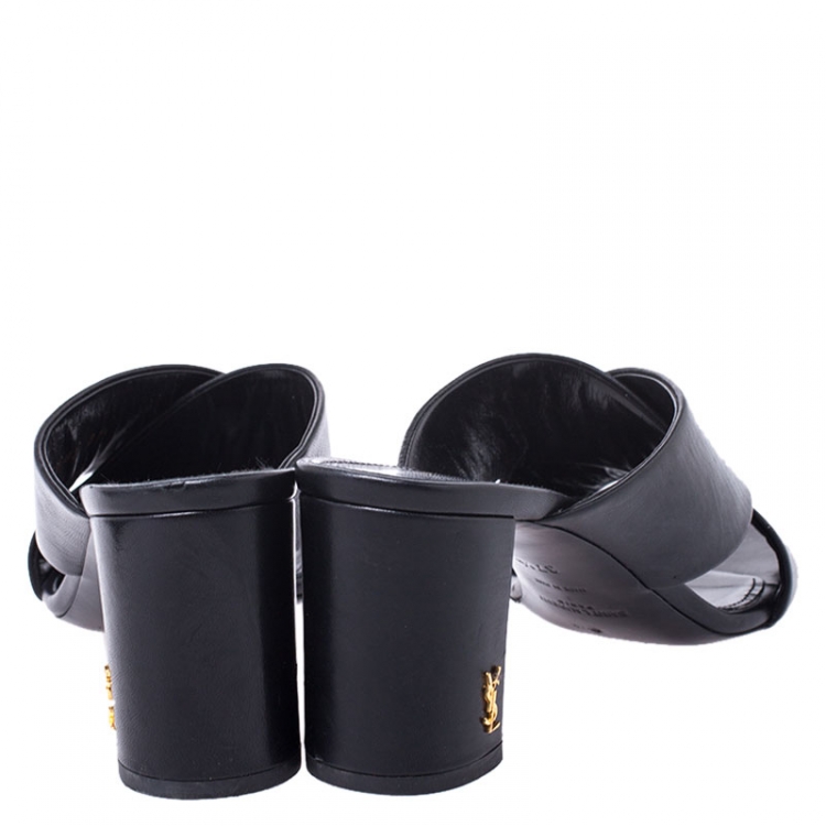 Pre Owned Saint Laurent Paris Black Leather Loulou Criss Cross Mules Size 37.5