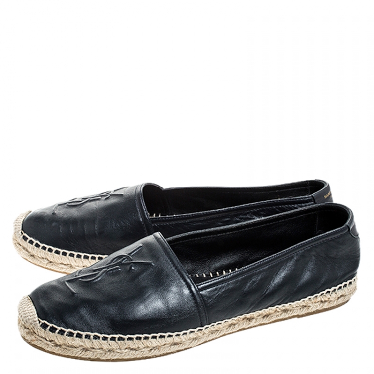 Pre Owned Saint Laurent Paris Blue Leather Flat Espadrilles Size 39