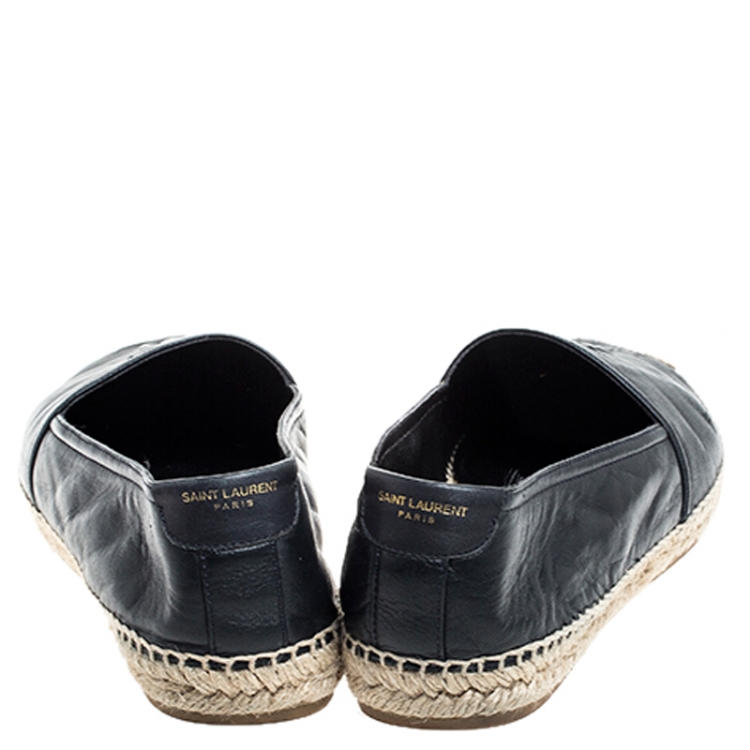 Pre Owned Saint Laurent Paris Blue Leather Flat Espadrilles Size 39