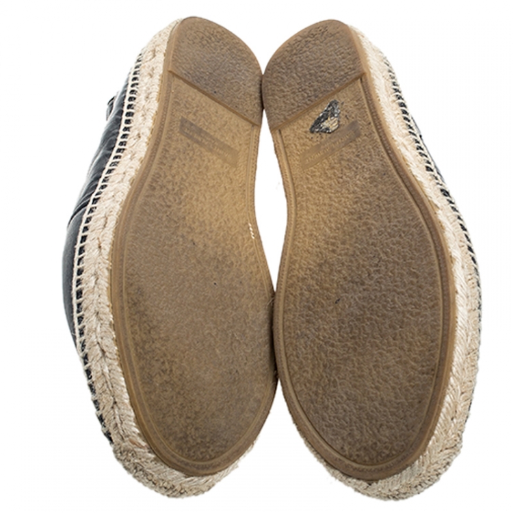 Pre Owned Saint Laurent Paris Blue Leather Flat Espadrilles Size 39