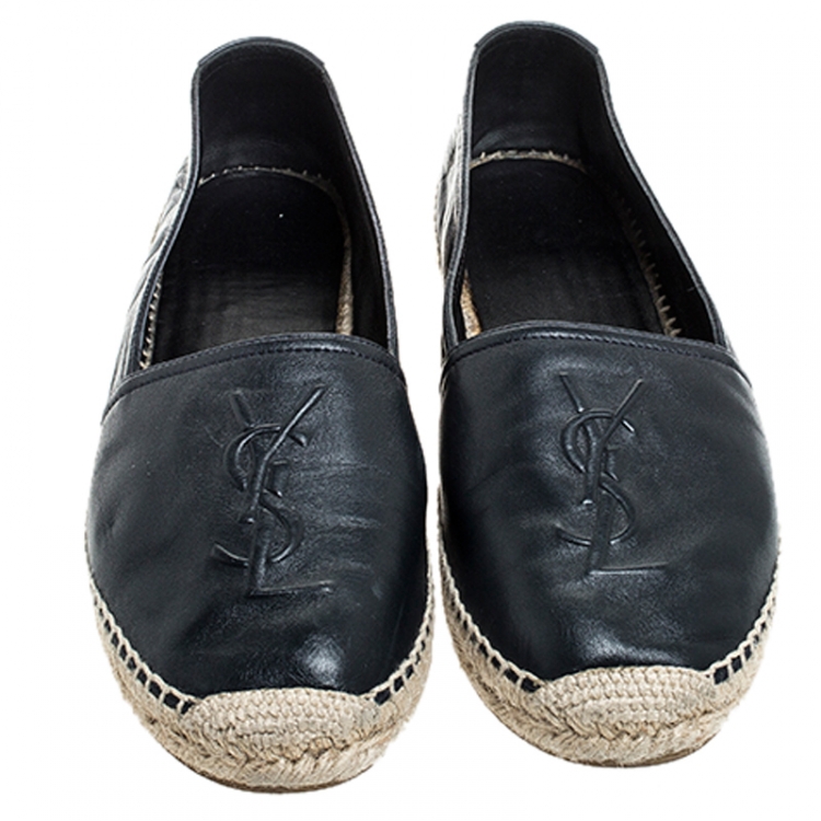Pre Owned Saint Laurent Paris Blue Leather Flat Espadrilles Size 39