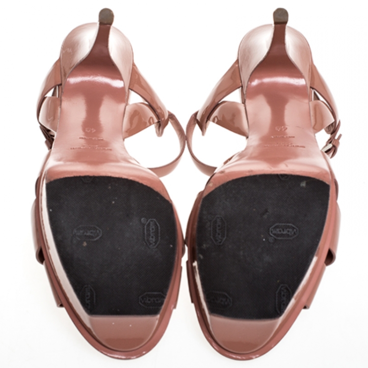 Pre Owned Saint Laurent Paris Pink Leather Tribute Platform Sandals Size 40