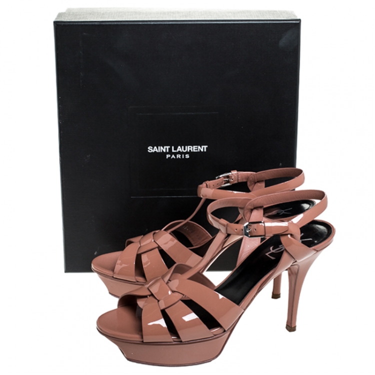 Pre Owned Saint Laurent Paris Pink Leather Tribute Platform Sandals Size 40