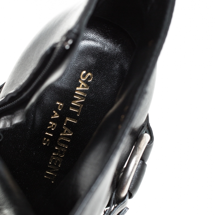 Pre Owned Saint Laurent Black Leather Platform Ankle Booties Size 37