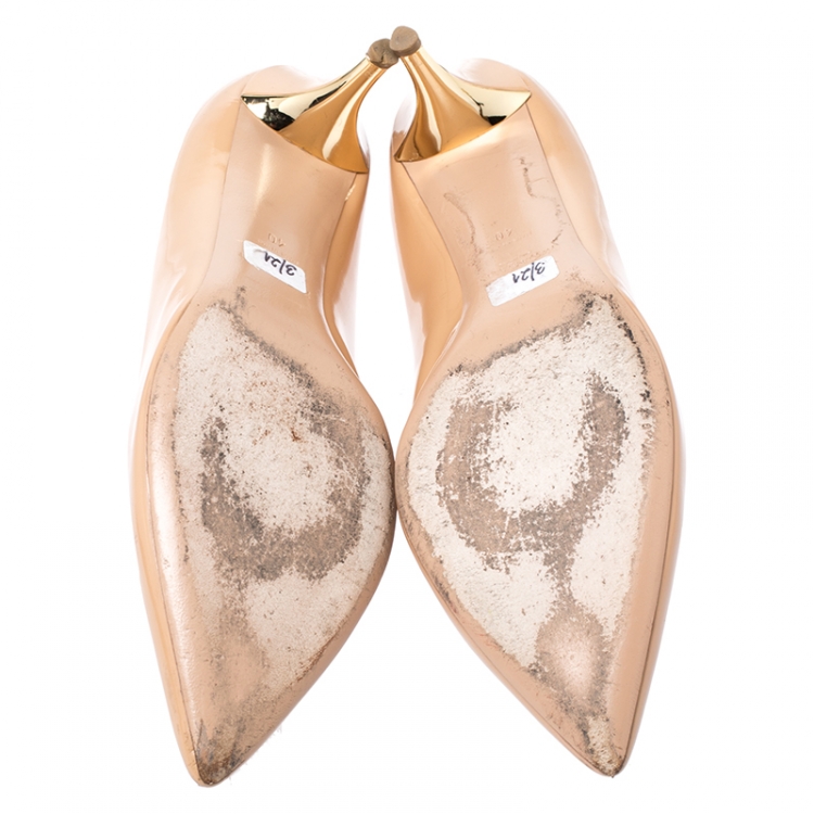 Pre Owned Saint Laurent Paris Beige Patent Leather Classic Pointed Toe Pumps Size 40