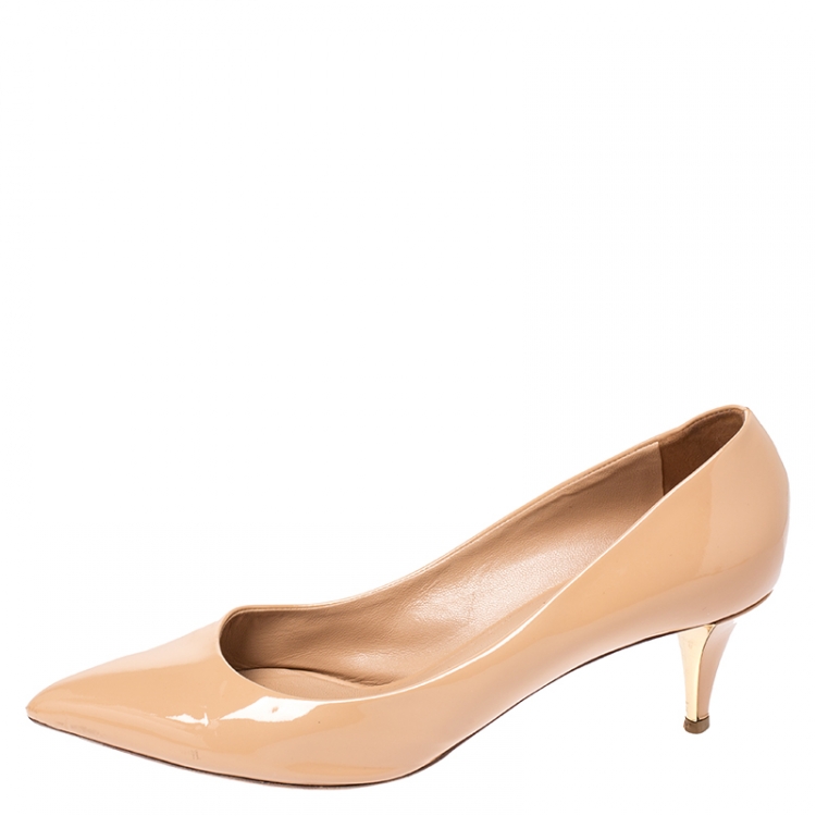Pre Owned Saint Laurent Paris Beige Patent Leather Classic Pointed Toe Pumps Size 40