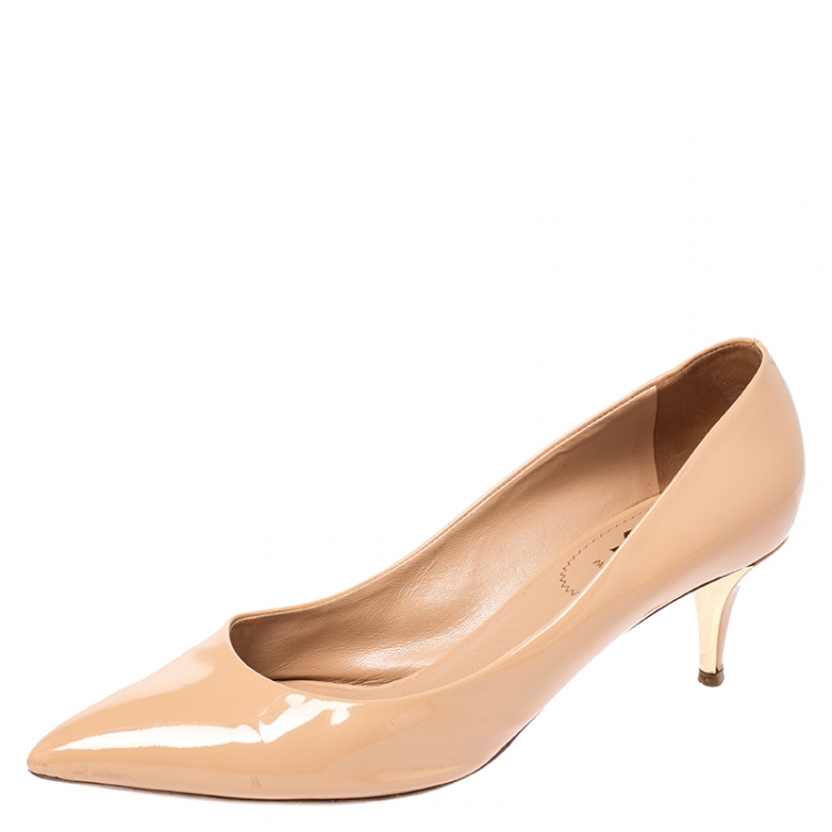 Pre Owned Saint Laurent Paris Beige Patent Leather Classic Pointed Toe Pumps Size 40