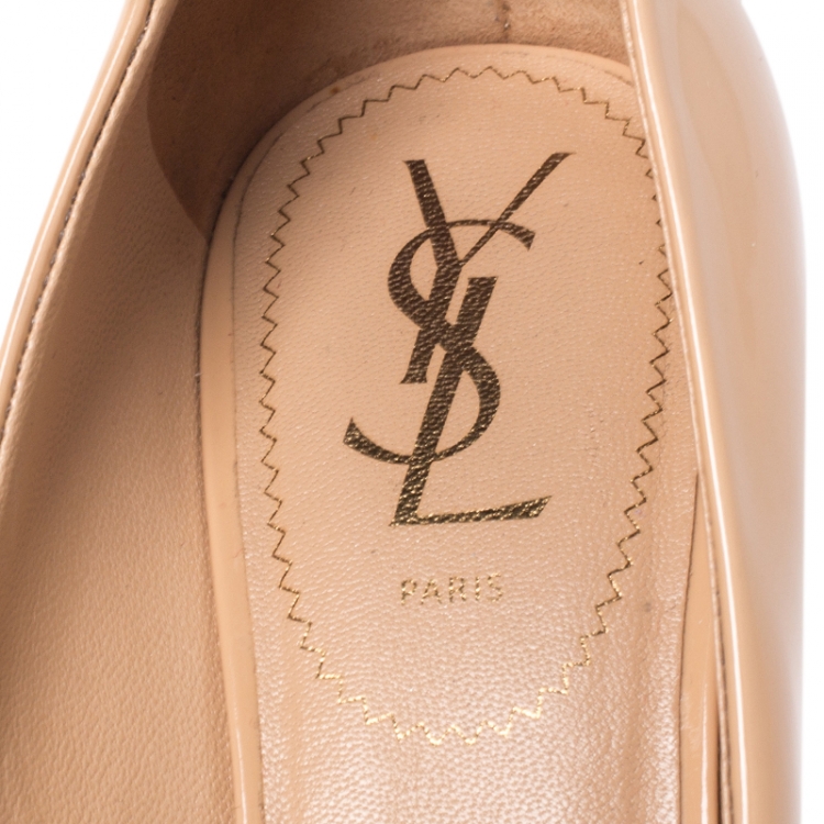 Pre Owned Saint Laurent Paris Beige Patent Leather Classic Pointed Toe Pumps Size 40